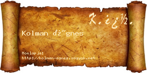 Kolman Ágnes névjegykártya